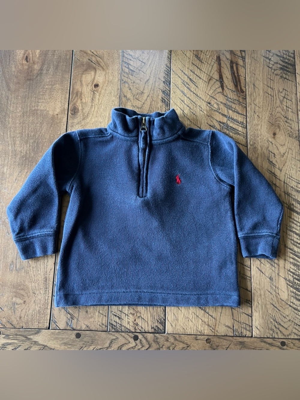 VTG Polo Ralph Lauren Sweater Toddler 2/2T Navy 1/4 Zip Knit Cotton Unisex Baby